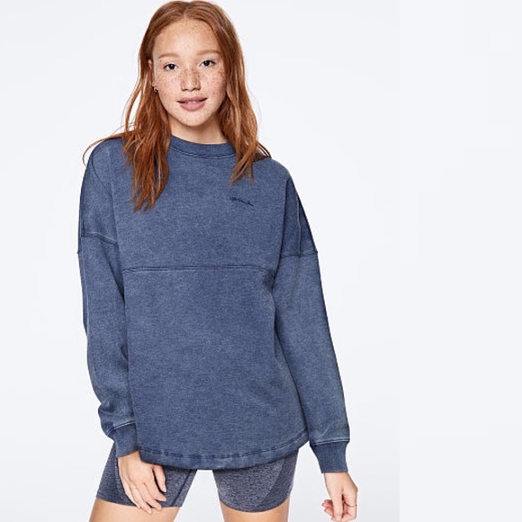 PINK Victoria's Secret Sweaters - Victoria’s Secret PINK Varsity Crew Sweatshirt Ensign Blue Acid Wash Large NEW